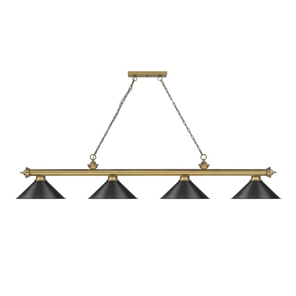 Cordon 4 Light Billiard, Rubbed Brass & Matte Black